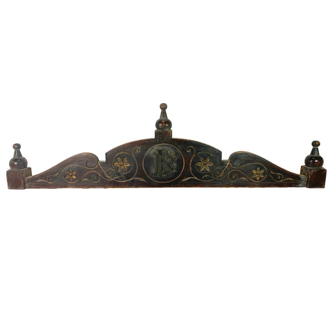 Anglo Indian Eastlake Teak and Brass Cornice with Monogram