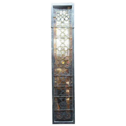Very Tall American Stained, Leaded and Jeweled Leaded Glass Stairway Window