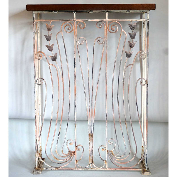 Small Swedish Jugendstil Wrought Iron Grille Wooden Top Console Table