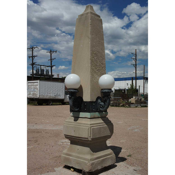 American Beaux-Arts Limestone Architectural Four-Light Chicago Riverwalk Obelisk