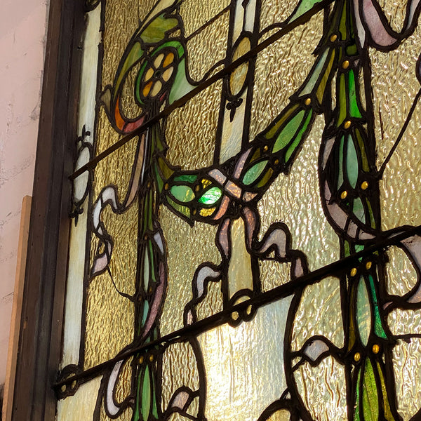 Two-Part American Brooklyn Hall of Records Leaded and Stained Glass Window