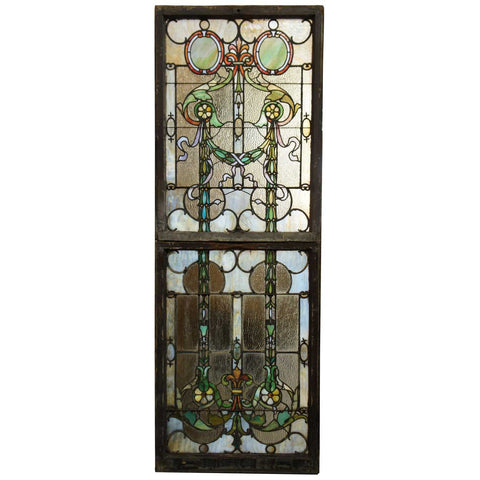 Two-Part American Brooklyn Hall of Records Leaded and Stained Glass Window