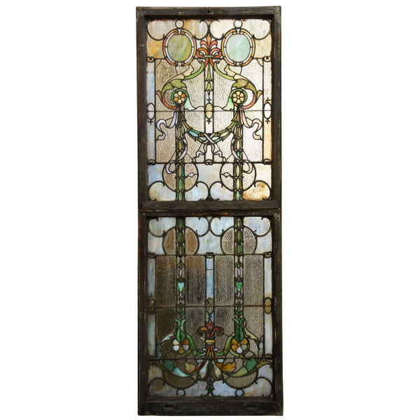 Two-Part American Brooklyn Hall of Records Leaded and Stained Glass Window
