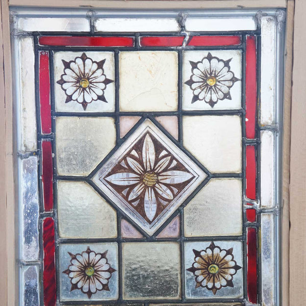 English Eastlake Stained, Jeweled and Leaded Glass Flowering Urn Window