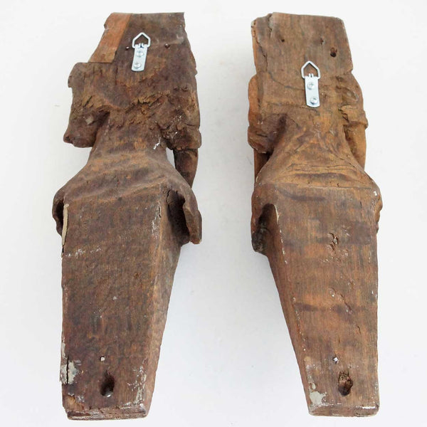 Pair of Early Danish Carved Oak Figural Brackets