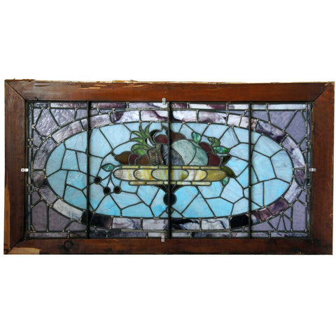 Large American Victorian Leaded and Stained Glass Basket Window