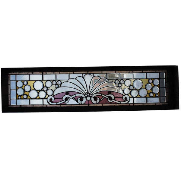 American Victorian Beveled, Stained, Leaded and Jewelled Glass Transom Window