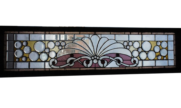 American Victorian Beveled, Stained, Leaded and Jewelled Glass Transom Window