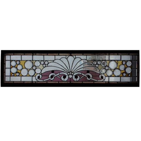 American Victorian Beveled, Stained, Leaded and Jewelled Glass Transom Window