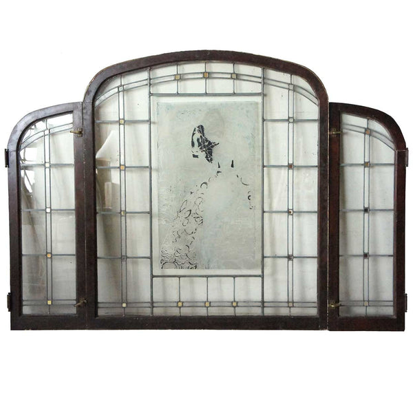 American Campbell House Fairy Land Stained and Leaded Arched Glass Three-Part Window