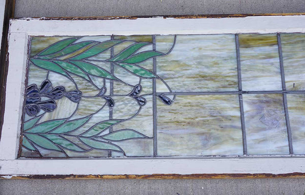 Four-Part American Stained and Leaded Glass Wisteria Staircase Landing Window