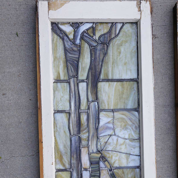 Four-Part American Stained and Leaded Glass Wisteria Staircase Landing Window