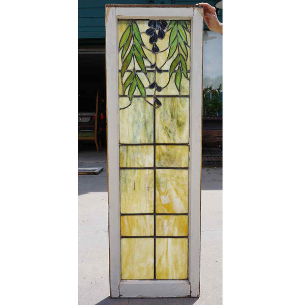 Four-Part American Stained and Leaded Glass Wisteria Staircase Landing Window