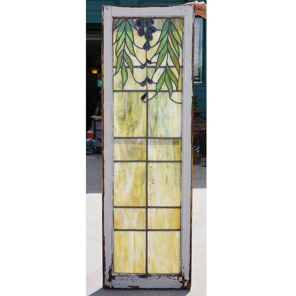 Four-Part American Stained and Leaded Glass Wisteria Staircase Landing Window