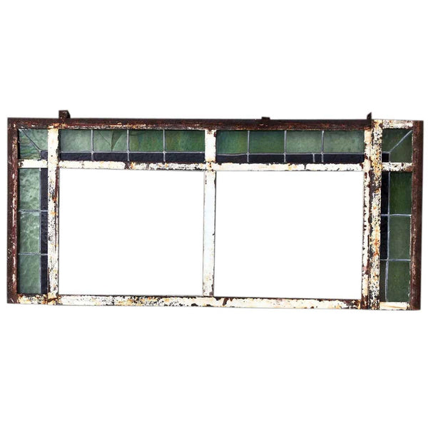 Victorian Painted Iron and Leaded Stained Glass Window Transom