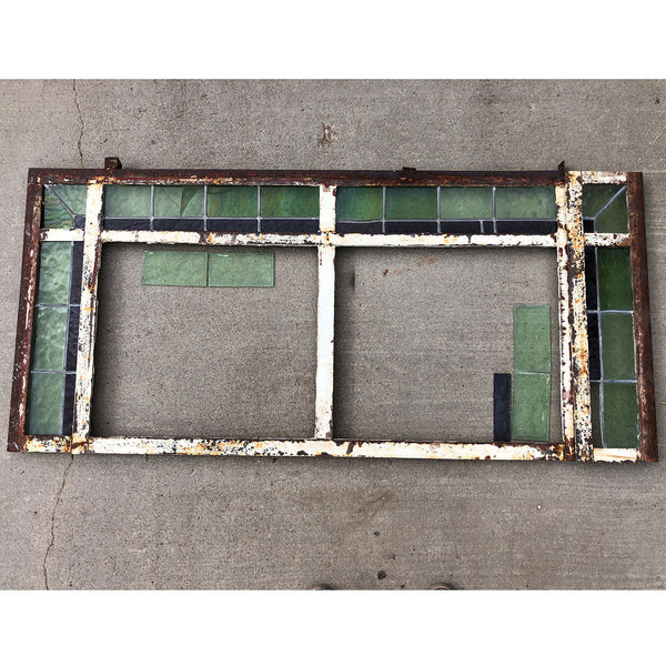 Victorian Painted Iron and Leaded Stained Glass Window Transom