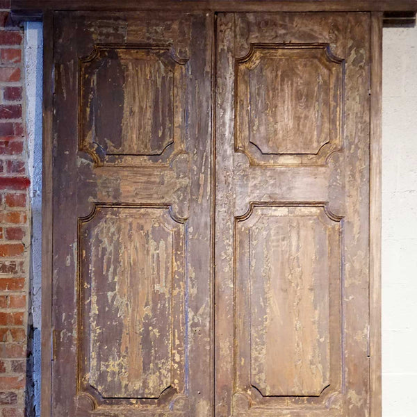 Large Indian Teak Paneled Double Door with Jamb