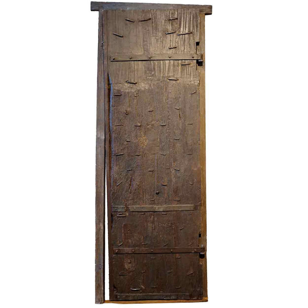 Indian Painted Teak and Iron Mounted (Clavos) Single Door with Frame