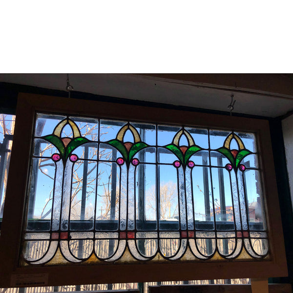 American Arts and Crafts / Bungalow Stained, Leaded, Jeweled and Beveled Glass Window