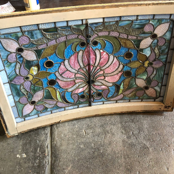 American Boettcher Mansion Stained, Leaded and Jewelled Glass Curved Window