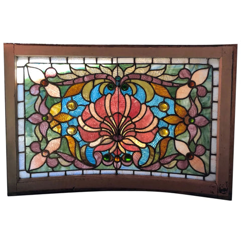 American Boettcher Mansion Stained, Leaded and Jewelled Glass Curved Window