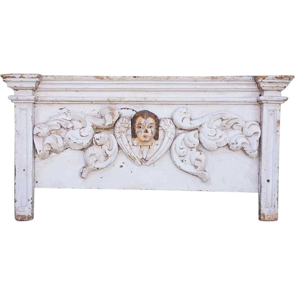 Indo-Portuguese Baroque Painted Teak Architectural Altar Angel Mask Wall Panel