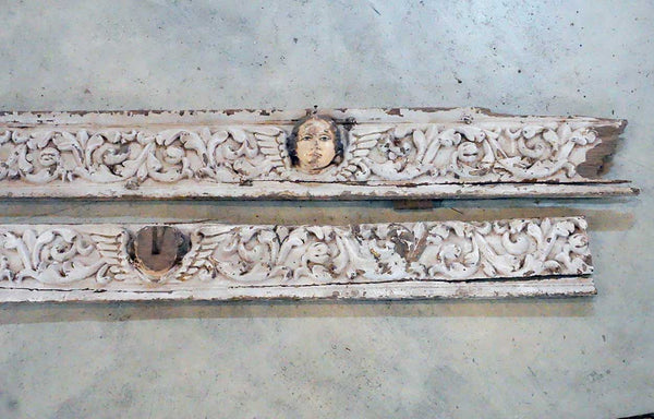 Three-Piece Indo-Portuguese Baroque Painted Teak Architectural Altar Wall Panels