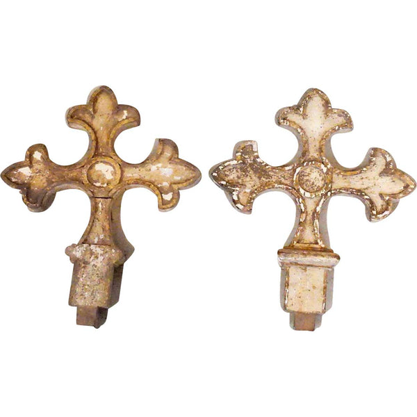 Pair of Indo-Portuguese Baroque Painted Teak Altar Crosses