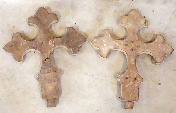 Pair of Indo-Portuguese Baroque Painted Teak Altar Crosses