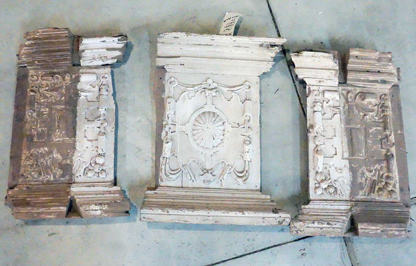 Three-Piece Indo-Portuguese Baroque Painted Teak Architectural Column Base