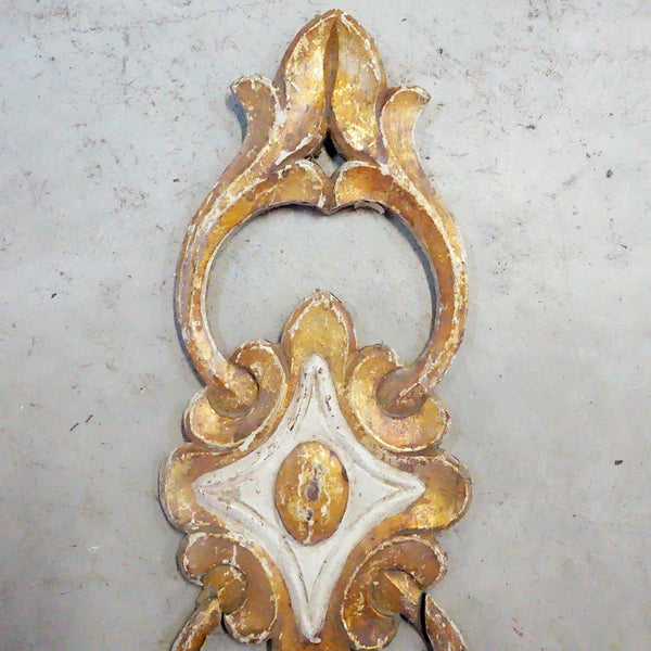 Indo-Portuguese Baroque Hand Carved Gold Gilt and White Painted Teak Wood Architectural Altar Fragment Gilt Carving
