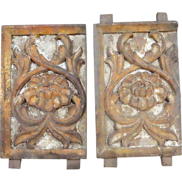 Pair Indo-Portuguese Baroque Painted Teak Architectural Altar Panels