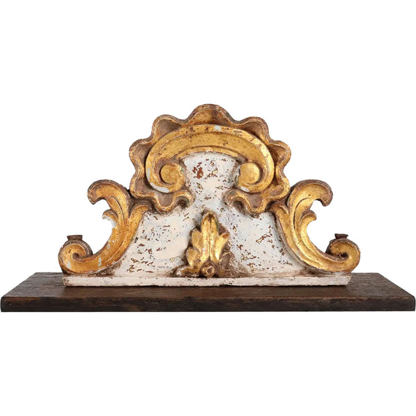 Indo-Portuguese Baroque Gilt and Painted Teak Architectural Altar Cornice on Stand