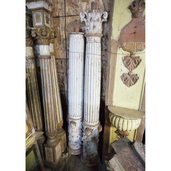 Pair of Indo-Portuguese Baroque Painted Teak Architectural Columns and Cornices