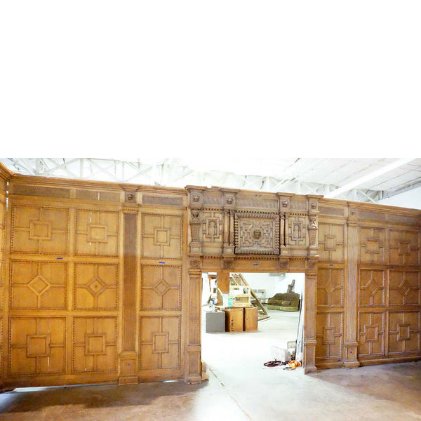 Rare English Jacobean Broke Hall Oak Paneled Room and Fireplace Surround