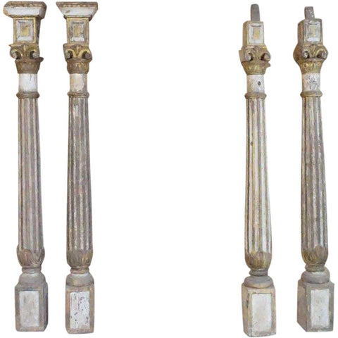 Two Pairs Indo-Portuguese Baroque Painted Teak Columns
