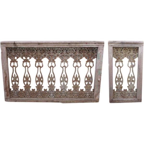 Set of Two English Victorian Teak Framed Painted Cast Iron Balustrade Panels