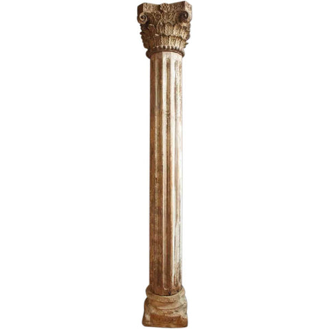 Large Anglo Indian Painted Solid Teak and Limestone Base Building Column