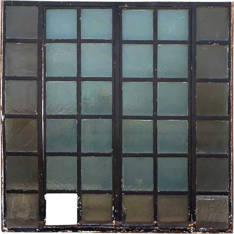 Vintage Argentine Painted Wood Frame Colored and Clear Glass Casement Window