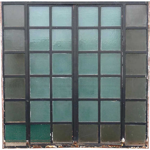 Vintage Argentine Painted Wood, Steel  Colored and Clear Glass Casement Window