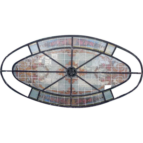 French Beaux-Arts Stained, Painted and Leaded Glass Oval Skylight Window