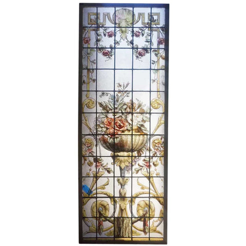 French Beaux-Arts Painted and Leaded Glass Rectangular Window