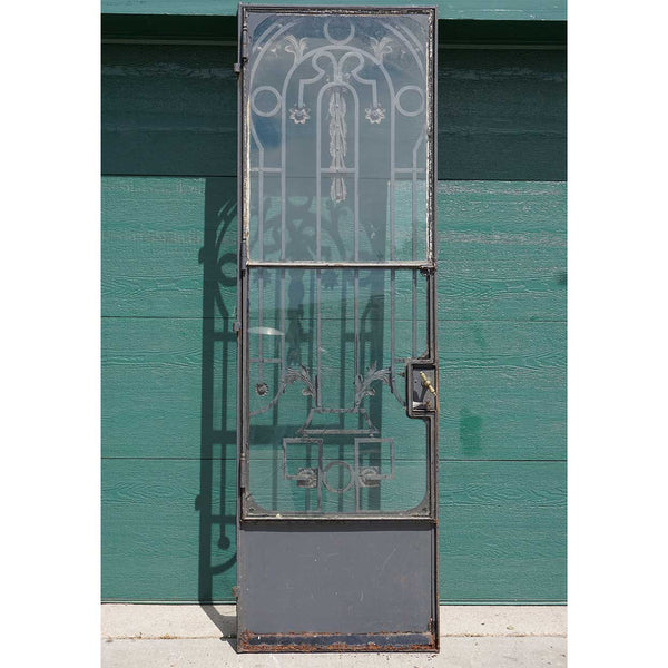 Tall French Beaux-Arts Wrought Iron and Glass Single Entry Door