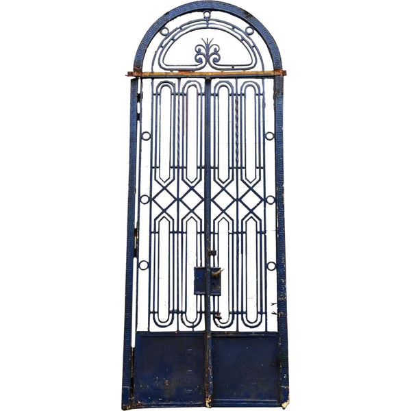 Fine French Beaux-Arts Style Blue Painted Wrought Iron Double Door Entry and Arched Transom