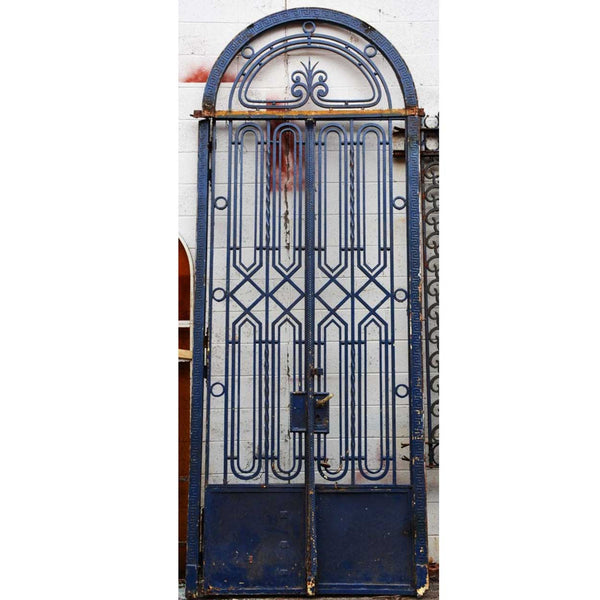 Fine French Beaux-Arts Style Blue Painted Wrought Iron Double Door Entry and Arched Transom