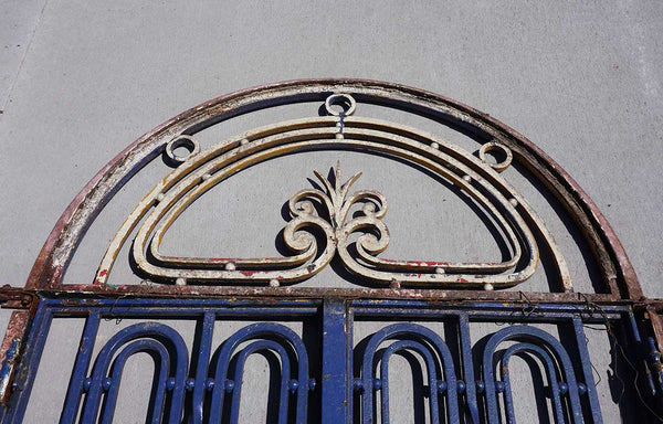 Fine French Beaux-Arts Style Blue Painted Wrought Iron Double Door Entry and Arched Transom