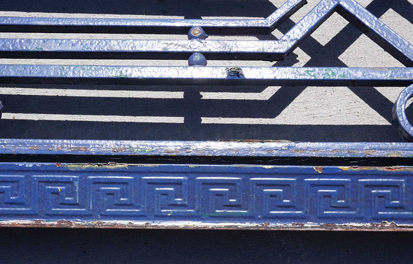 Fine French Beaux-Arts Style Blue Painted Wrought Iron Double Door Entry and Arched Transom