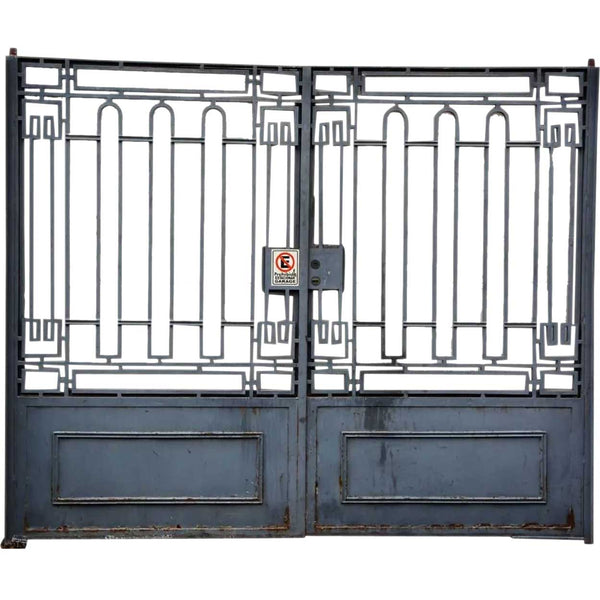 Pair Argentine Beaux Arts Style Painted Wrought Iron Driveway Gates and Arched Transom