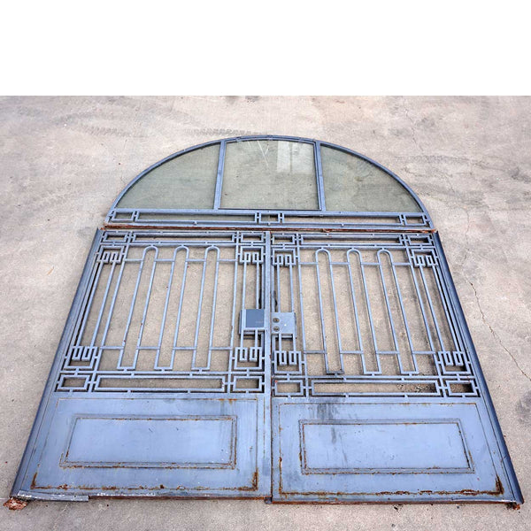 Pair Argentine Beaux Arts Style Painted Wrought Iron Driveway Gates and Arched Transom