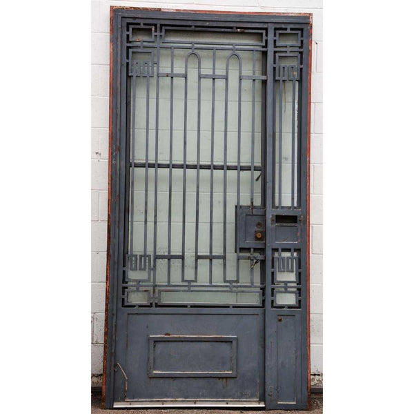 Argentine Art Deco Painted Wrought Iron Single Entry Door and Sidelight